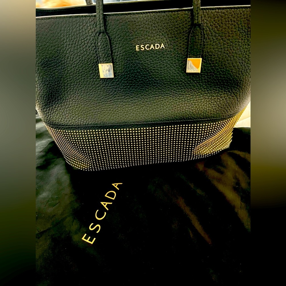 Escada large leather shopping bag with gold studs